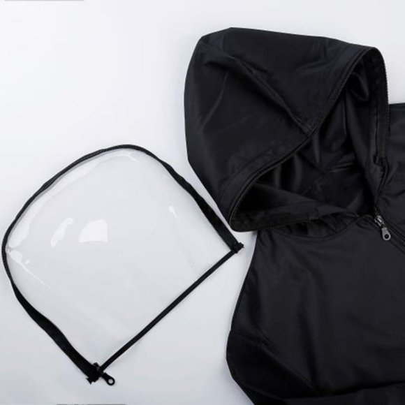 Black Detachable Face Shield Protective Jacket Hat Washable Anti Spit U.S -XS - Picture 4 of 7